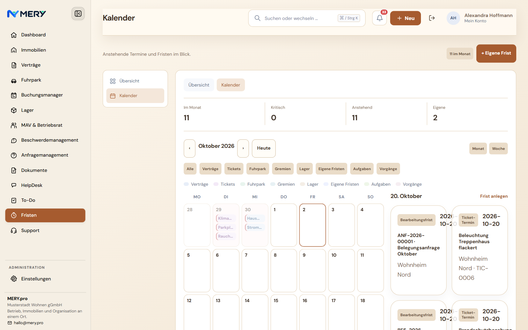Kalender derselben Termine, ohne zweite Datenpflege.